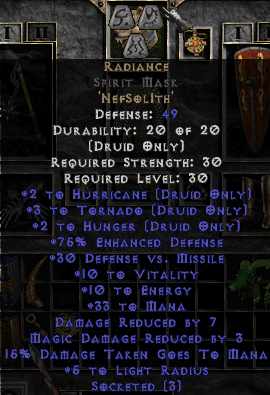 Radiance Rune Word in Spirit Mask